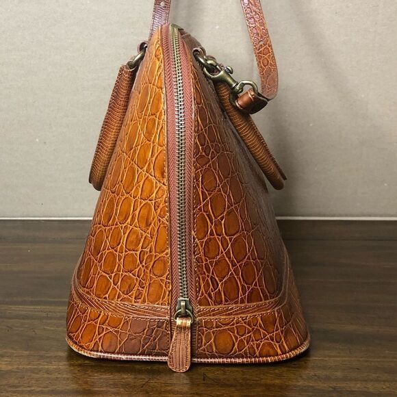 BRAHMIN Prissy Collection Italian Croc Embossed Leather Dome Shaped Satchel VTG